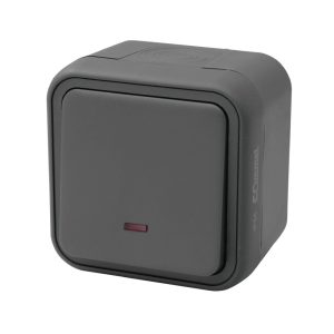 ОГ тастер со индикација 10А 250V IP55, антрацит - Commel